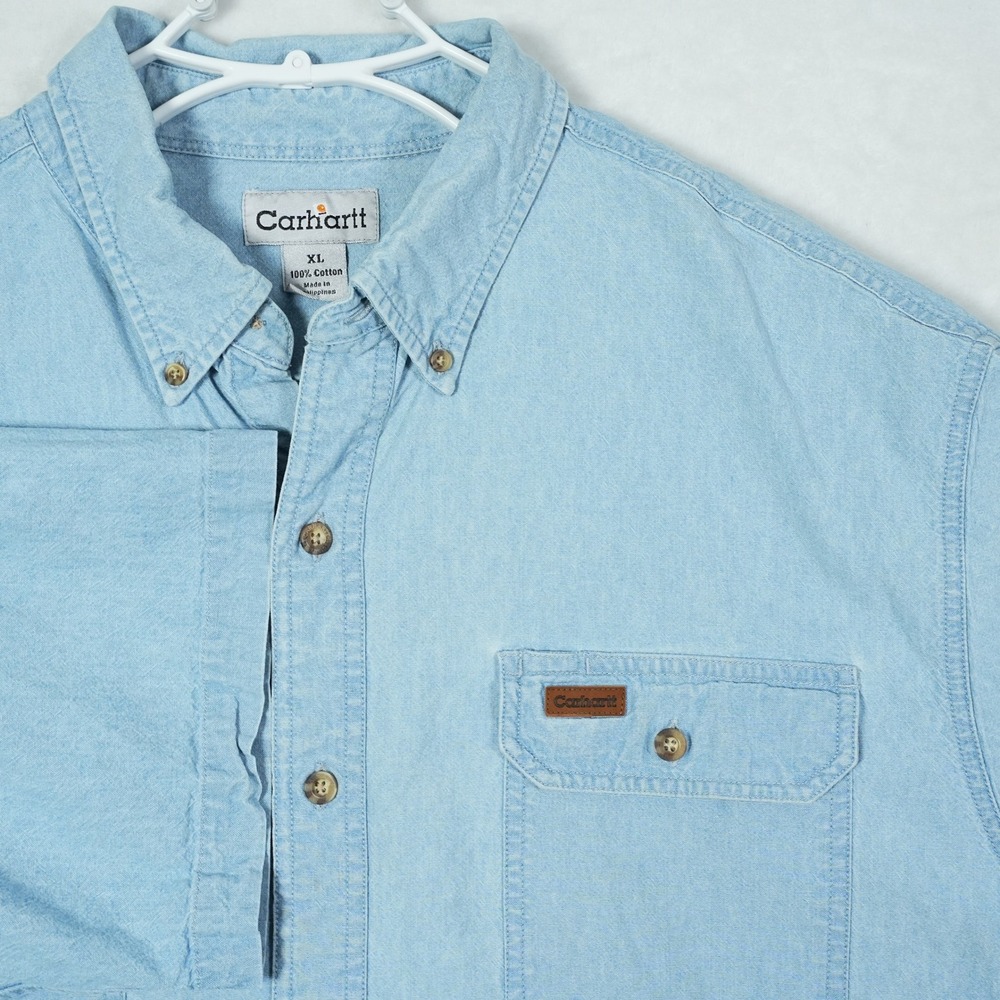 Carhartt Mens XL Light Wash Blue Denim Short Sleeve Button Down Shirt S118CBL